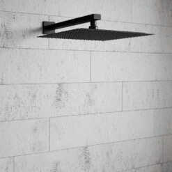 Harbour Status Concealed Shower Valve, Fixed Wall Mounted 300mm Head & Slide Rail Kit - Matt Black -Vado Sale Store harbour status matt black 300mm square shower head