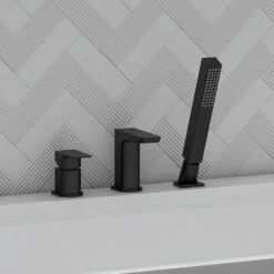 Harbour Status Matt Black 3 Hole Bath Mixer With Pull Out Handset