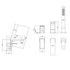 Harbour Status Matt Black 4 Hole Bath Mixer With Pull Out Handset 9 Harbour Status Matt Black 4 Hole Bath Mixer With Pull Out Handset -Vado Sale Store harbour status matt black 4 hole bath shower mixer tap tech drawing