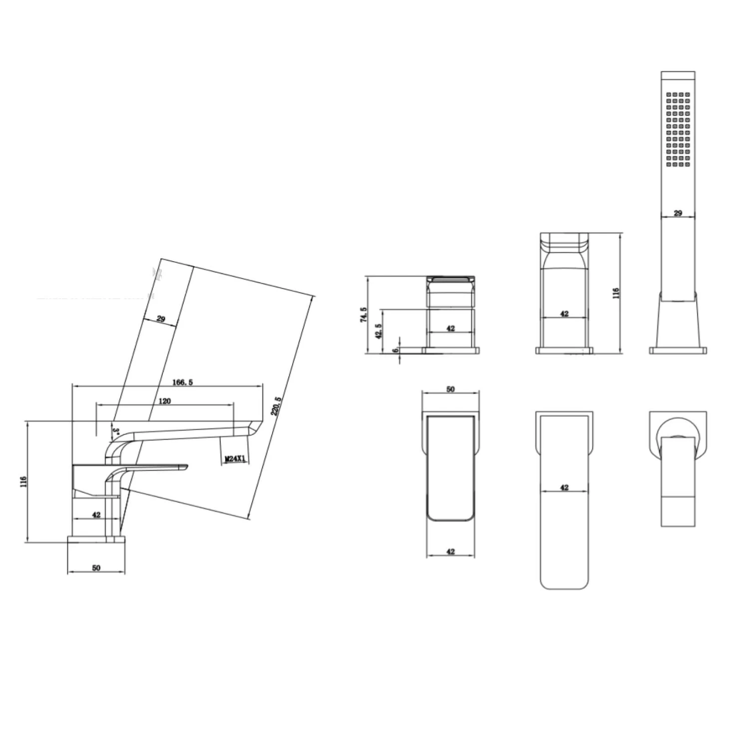 Harbour Status Matt Black 4 Hole Bath Mixer With Pull Out Handset 6 Harbour Status Matt Black 4 Hole Bath Mixer With Pull Out Handset - Image 4