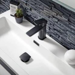 Harbour Status Matt Black Mono Basin Mixer Tap With Slotted Basin Waste -Vado Sale Store harbour status matt black basin mixer tap lifestyle