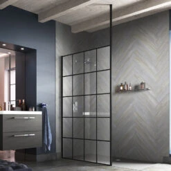 Vellamo City 8mm Easy Clean Matt Black Framed Freestanding Walk In Panel & Ceiling Posts - 700mm