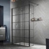 Vellamo City 8mm Easy Clean Matt Black Framed Walk In Panel & Fixed Return Panel - 1100mm -Vado Sale Store harbour status matt black framed wetroom screen with hinged return lifestyle