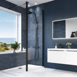 Harbour Status Matt Black Framed Easy Clean 8mm Walk In Shower Panel & Flipper Panel - 800mm