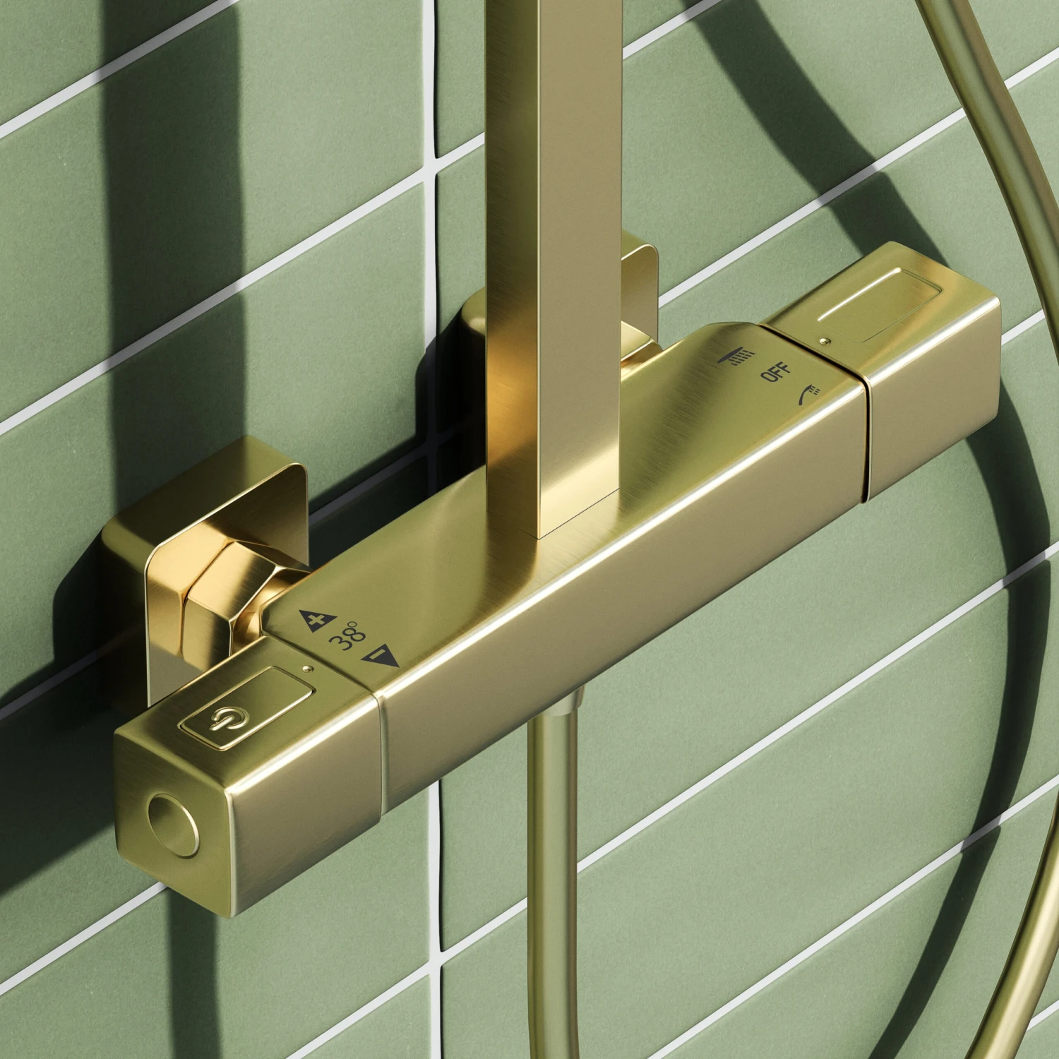 Harbour Status Brushed Brass Square Thermostatic Rigid Riser Shower Kit 4 Harbour Status Brushed Brass Square Thermostatic Rigid Riser Shower Kit - Image 2