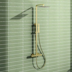 Harbour Status Brushed Brass Square Thermostatic Rigid Riser Shower Kit