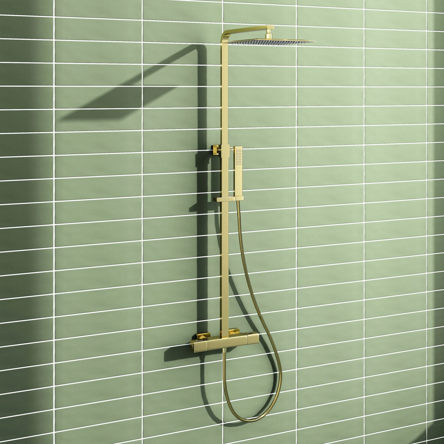 Harbour Status Brushed Brass Square Thermostatic Rigid Riser Shower Kit 3 Harbour Status Brushed Brass Square Thermostatic Rigid Riser Shower Kit
