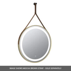 Harbour Status LED Illuminated Brushed Brass Round Mirror With Demister Pad, Colour Change Lights & Strap - 600mm -Vado Sale Store harbour status round led touch mirror brown strap banner