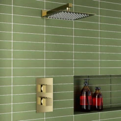 Harbour Status Brushed Brass Concealed Shower Valve, Fixed Shower Arm & Head