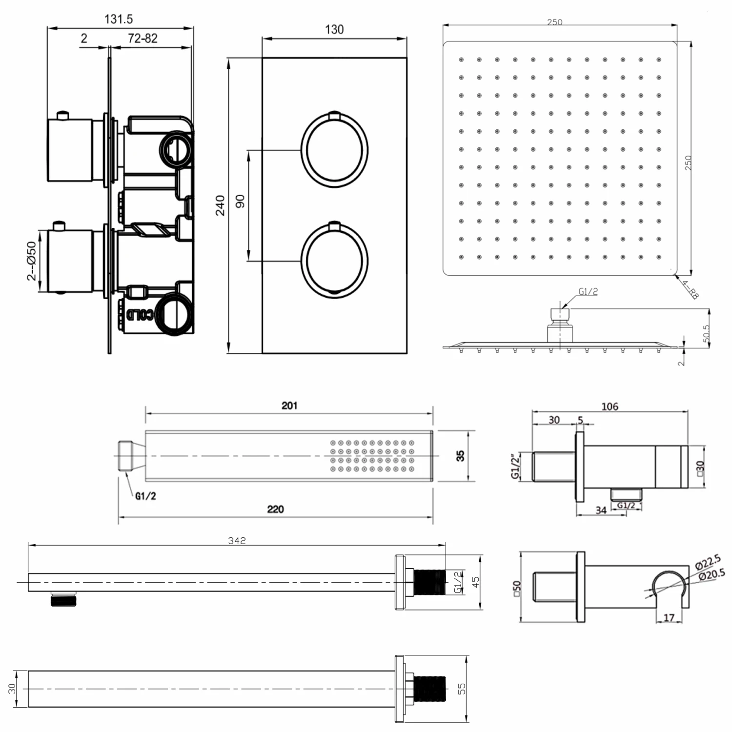 Harbour Status Brushed Brass Shower Package With 2 Outlet Valve, Fixed Head & Arm And Wall Shower Kit 5 Harbour Status Brushed Brass Shower Package With 2 Outlet Valve, Fixed Head & Arm And Wall Shower Kit - Image 3