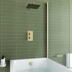 Harbour Status Brushed Brass Shower Package With 2 Outlet Valve, Fixed Head & Arm And Overflow Bath Filler
