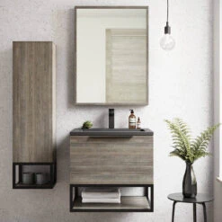 Harbour Virtue Mirror With Matt Grey Frame - 800 X 600mm 26 Harbour Virtue Mirror With Matt Grey Frame - 800 X 600mm -Vado Sale Store harbour virtue 600mm wall hung grey oak vanity unit black framed shelf lifestyle
