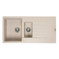 Reginox Harlem 1.5 Bowl White Granite Composite Kitchen Sink & Waste Kit - 1000 X 500mm -Vado Sale Store harlem caffe silvery 1 5 bowl