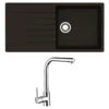 Reginox Harlem 1 Bowl Black Silvery Granite Composite Sink & Waste Kit And Vellamo Savu Pull Out Mono Kitchen Mixer -Vado Sale Store harlem10 bs kta007 cutout