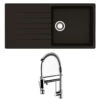 Reginox Harlem 1 Bowl Black Silvery Granite Composite Sink & Waste Kit And Vellamo Hanbury Pull Out Mono Kitchen Mixer