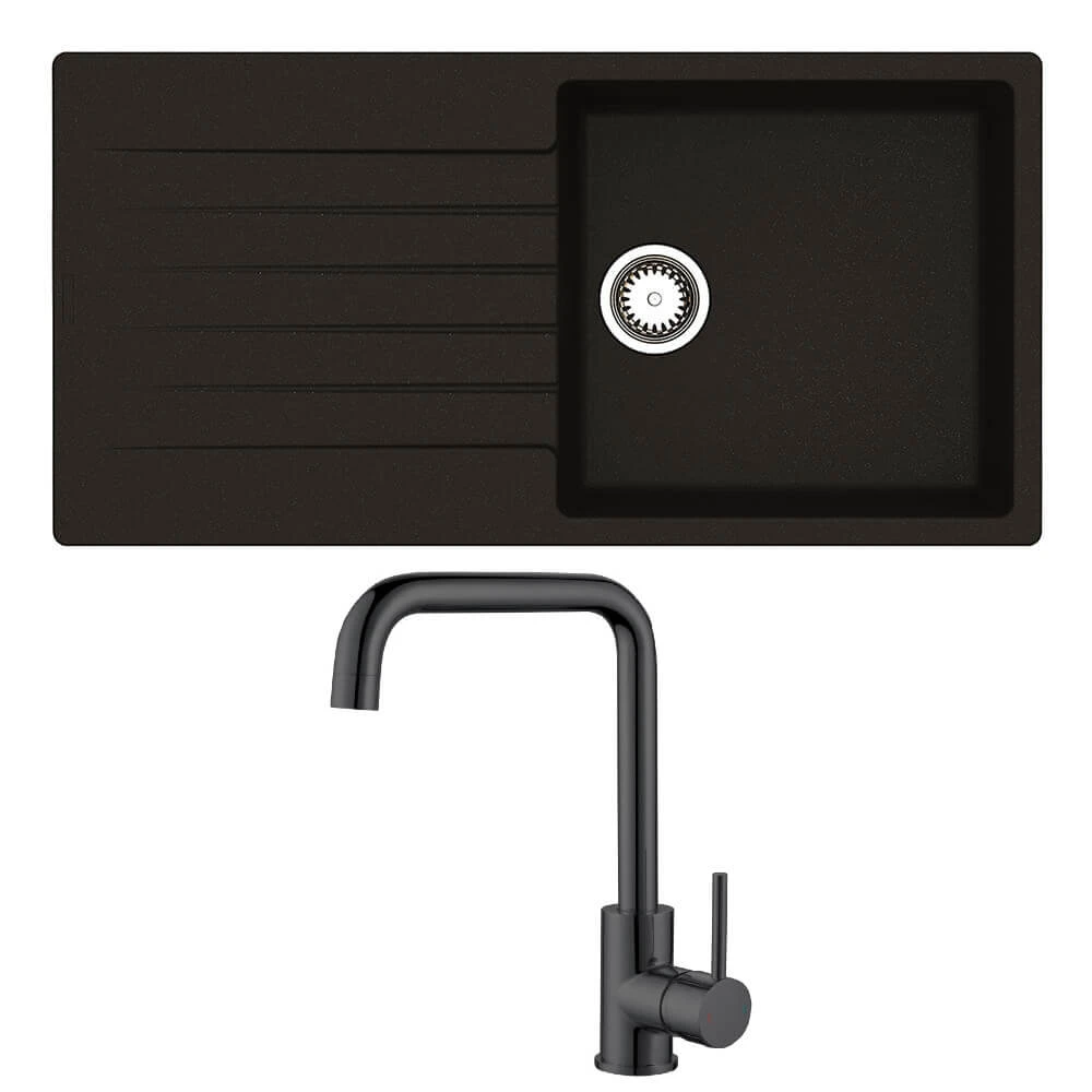 Reginox Harlem 1 Bowl Black Silvery Granite Composite Sink & Waste Kit And Vellamo Koro Black Mono Kitchen Mixer 3 Reginox Harlem 1 Bowl Black Silvery Granite Composite Sink & Waste Kit And Vellamo Koro Black Mono Kitchen Mixer