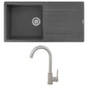 Reginox Harlem 1 Bowl Grey Silvery Granite Composite Sink & Waste Kit And Vellamo Revolve Stainless Steel Mono Kitchen Mixer -Vado Sale Store harlem10 gs 44433 cutout