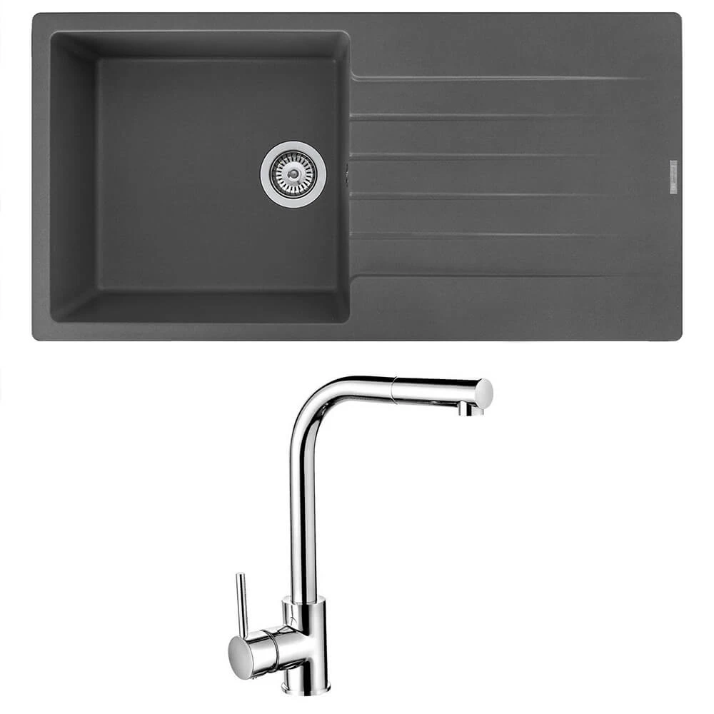 Reginox Harlem 1 Bowl Grey Silvery Granite Composite Sink & Waste Kit And Vellamo Savu Pull Out Mono Kitchen Mixer 3 Reginox Harlem 1 Bowl Grey Silvery Granite Composite Sink & Waste Kit And Vellamo Savu Pull Out Mono Kitchen Mixer