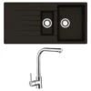 Reginox Harlem 1.5 Bowl Black Silvery Granite Composite Sink & Waste Kit And Vellamo Savu Pull Out Mono Kitchen Mixer -Vado Sale Store harlem15 bs kta007 cutout
