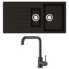 Reginox Harlem 1.5 Bowl Black Silvery Granite Composite Sink & Waste Kit And Vellamo Koro Black Mono Kitchen Mixer -Vado Sale Store harlem15 bs velkorkt04 cutout