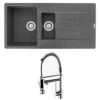 Reginox Harlem 1.5 Bowl Grey Silvery Granite Composite Sink & Waste Kit And Vellamo Hanbury Pull Out Mono Kitchen Mixer -Vado Sale Store harlem15 gs ktap3 cutout