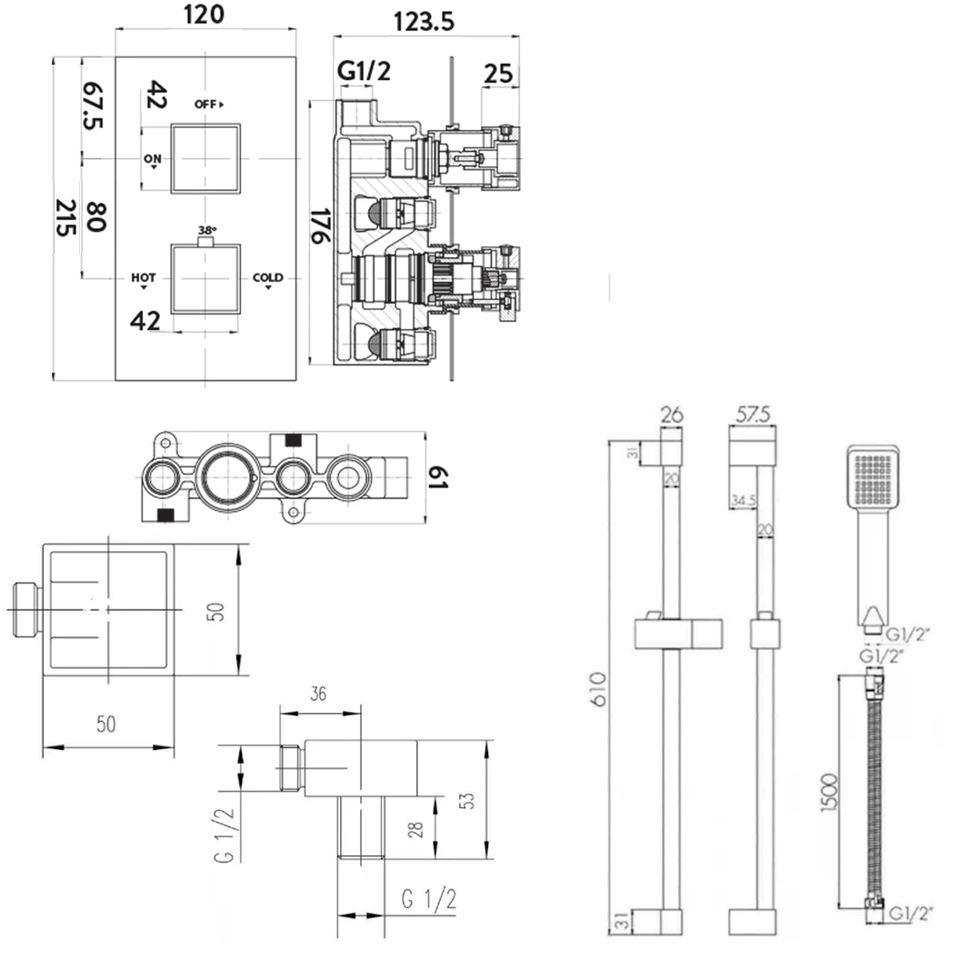Harley Concealed Thermostatic Shower Valve & Slide Rail Kit 5 Harley Concealed Thermostatic Shower Valve & Slide Rail Kit - Image 3