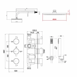 Harper Concealed Shower Valve, Fixed Shower Head & Handset - 300mm Ceiling Shower Arm -Vado Sale Store harper shower concealed valve head handset tech drawing