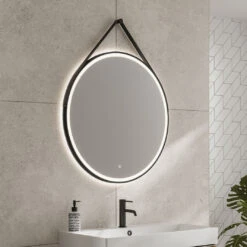 HiB Solstice 80 Illuminated LED Matt Black Round Mirror With Demister Pad - 800mm