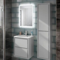 HIB Vega 50 Portrait LED Illuminated Ambient Mirror With Demister & Shaving Socket - 700 X 500mm 8 HIB Vega 50 Portrait LED Illuminated Ambient Mirror With Demister & Shaving Socket - 700 X 500mm -Vado Sale Store hib vega 50 mirror with demister lifestyle 2