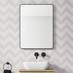 HIX Rectangular Matt Black Framed Bathroom Mirror - 600 X 800mm
