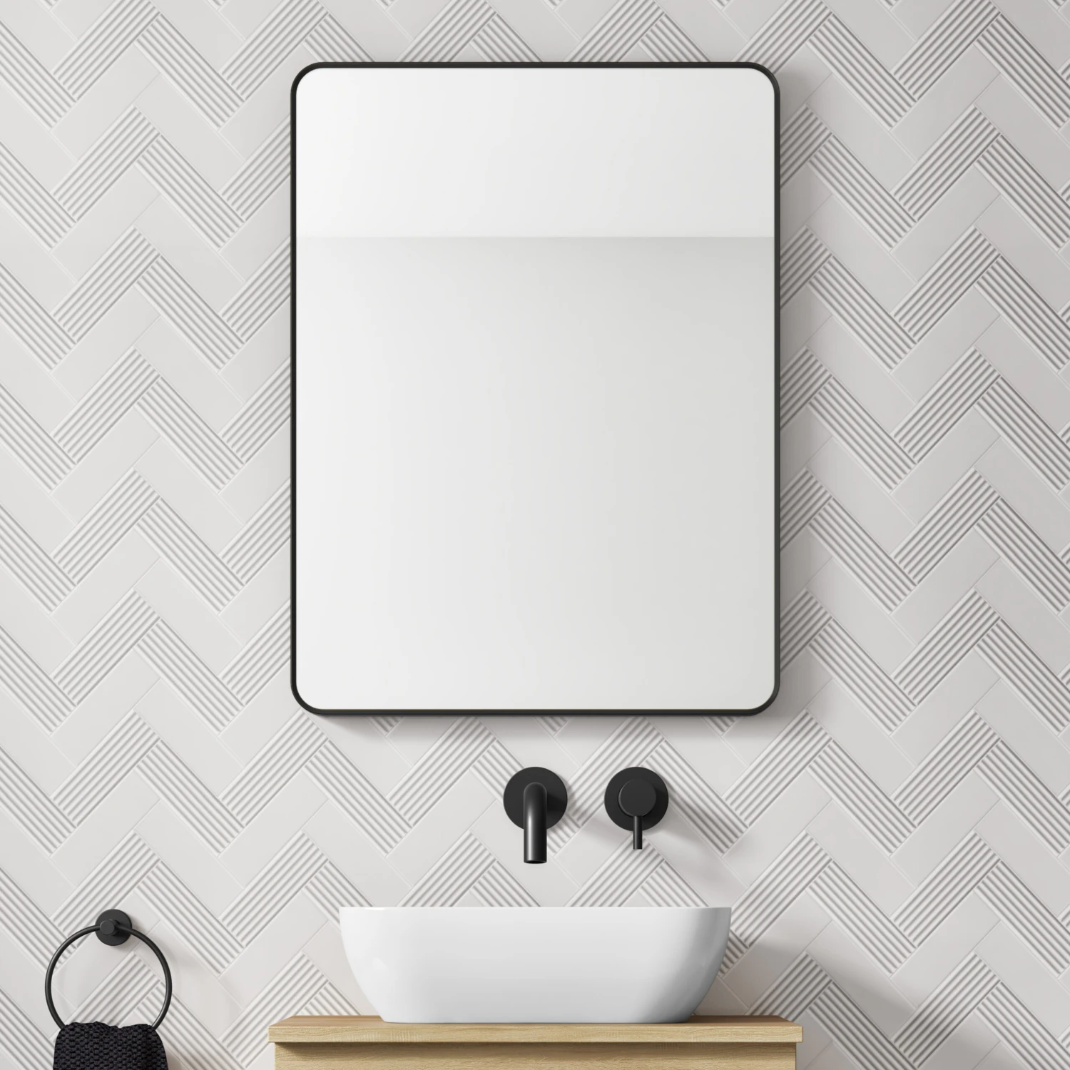 HIX Rectangular Matt Black Framed Bathroom Mirror - 600 X 800mm 3 HIX Rectangular Matt Black Framed Bathroom Mirror - 600 X 800mm