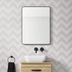HIX Rectangular Matt Black Framed Bathroom Mirror - 600 X 800mm 13 HIX Rectangular Matt Black Framed Bathroom Mirror - 600 X 800mm -Vado Sale Store hix rectangular mirror framed matt black lifestyle