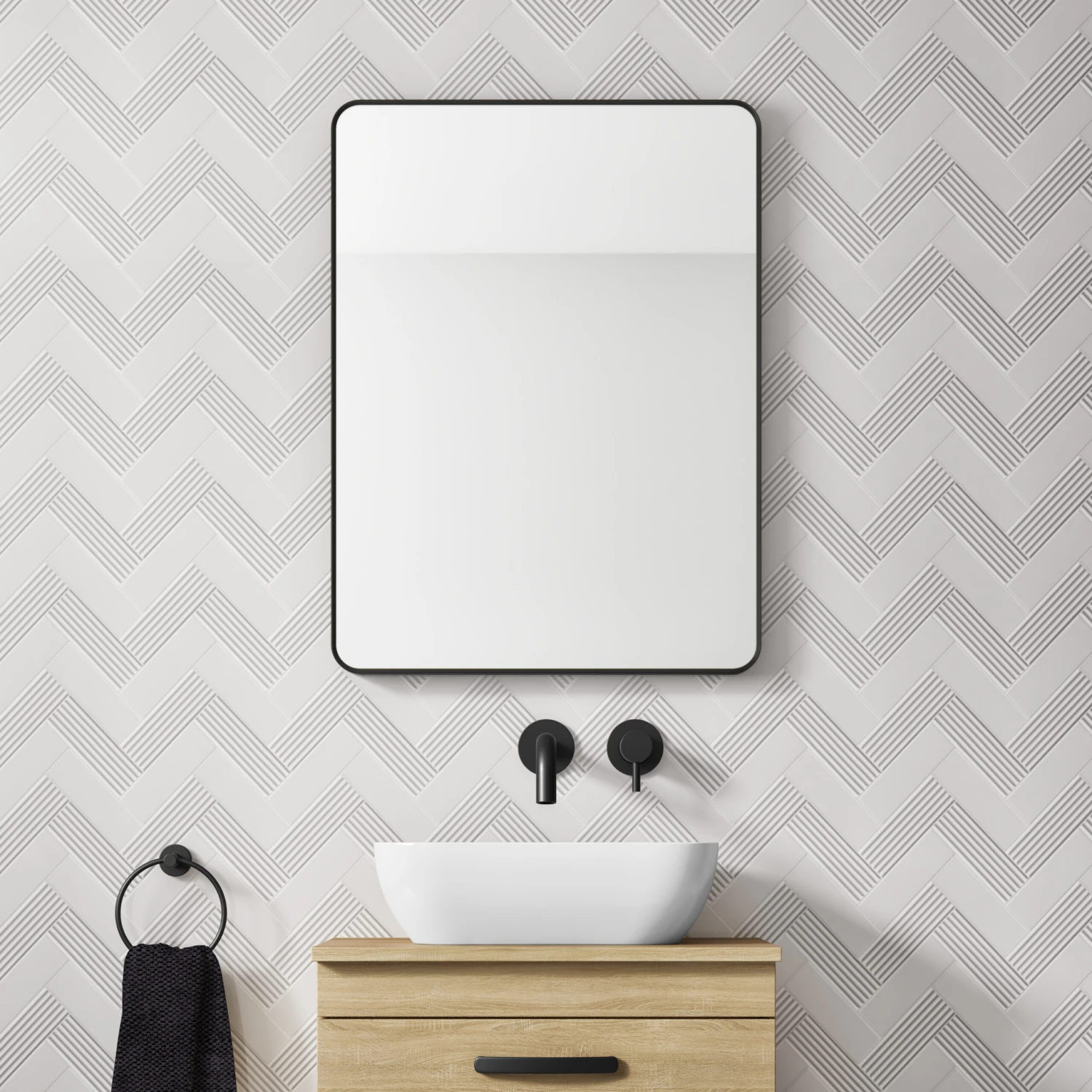 HIX Rectangular Matt Black Framed Bathroom Mirror - 600 X 800mm 7 HIX Rectangular Matt Black Framed Bathroom Mirror - 600 X 800mm - Image 5