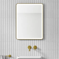 HIX LED Illuminated Brushed Brass Framed Mirror With Demister Pad & Colour Change Lights - 600 X 800mm