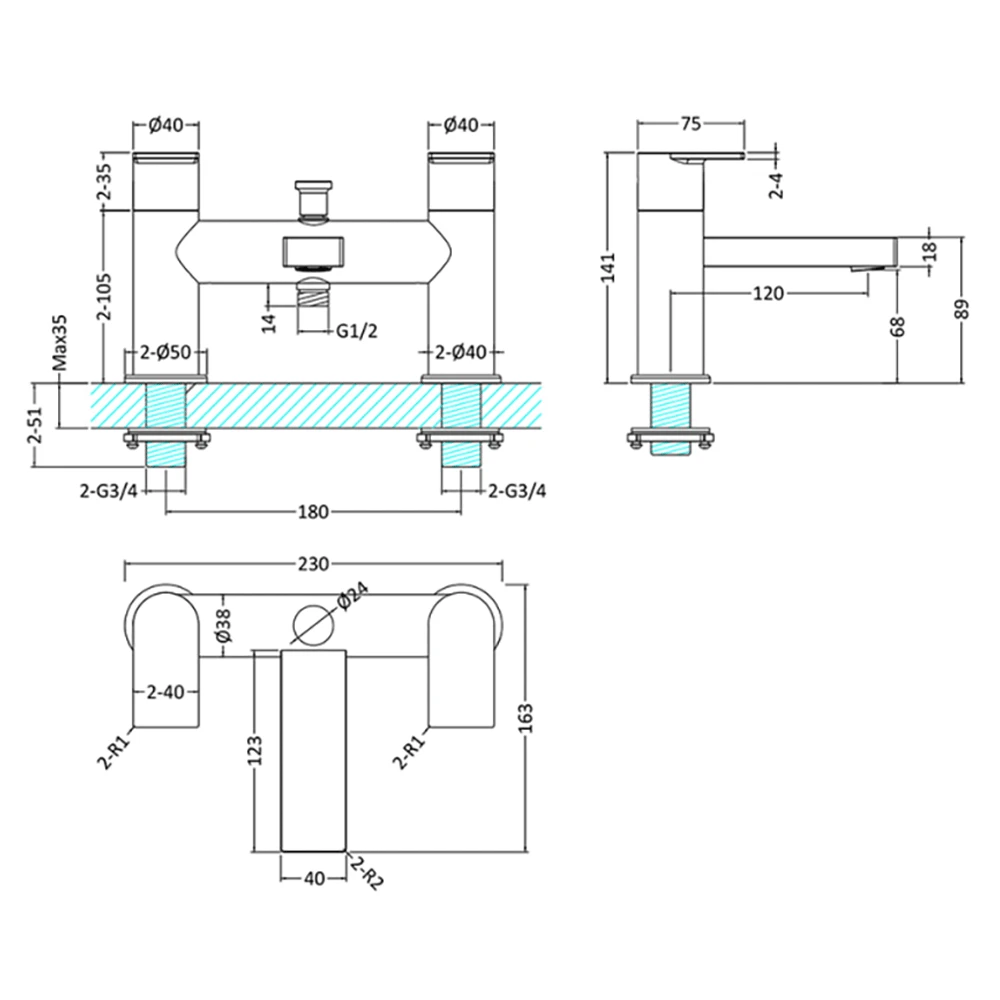 Hudson Reed Sottile Round Deck Mounted Bath Filler Tap 4 Hudson Reed Sottile Round Deck Mounted Bath Filler Tap - Image 2