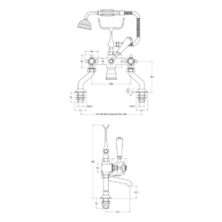 Hudson Reed White Topaz Crosshead Deck Mounted Bath Shower Mixer With Handset Kit & Hexagonal Collar -Vado Sale Store hudson reed topaz crosshead bath shower mixer bc304hx technical drawing