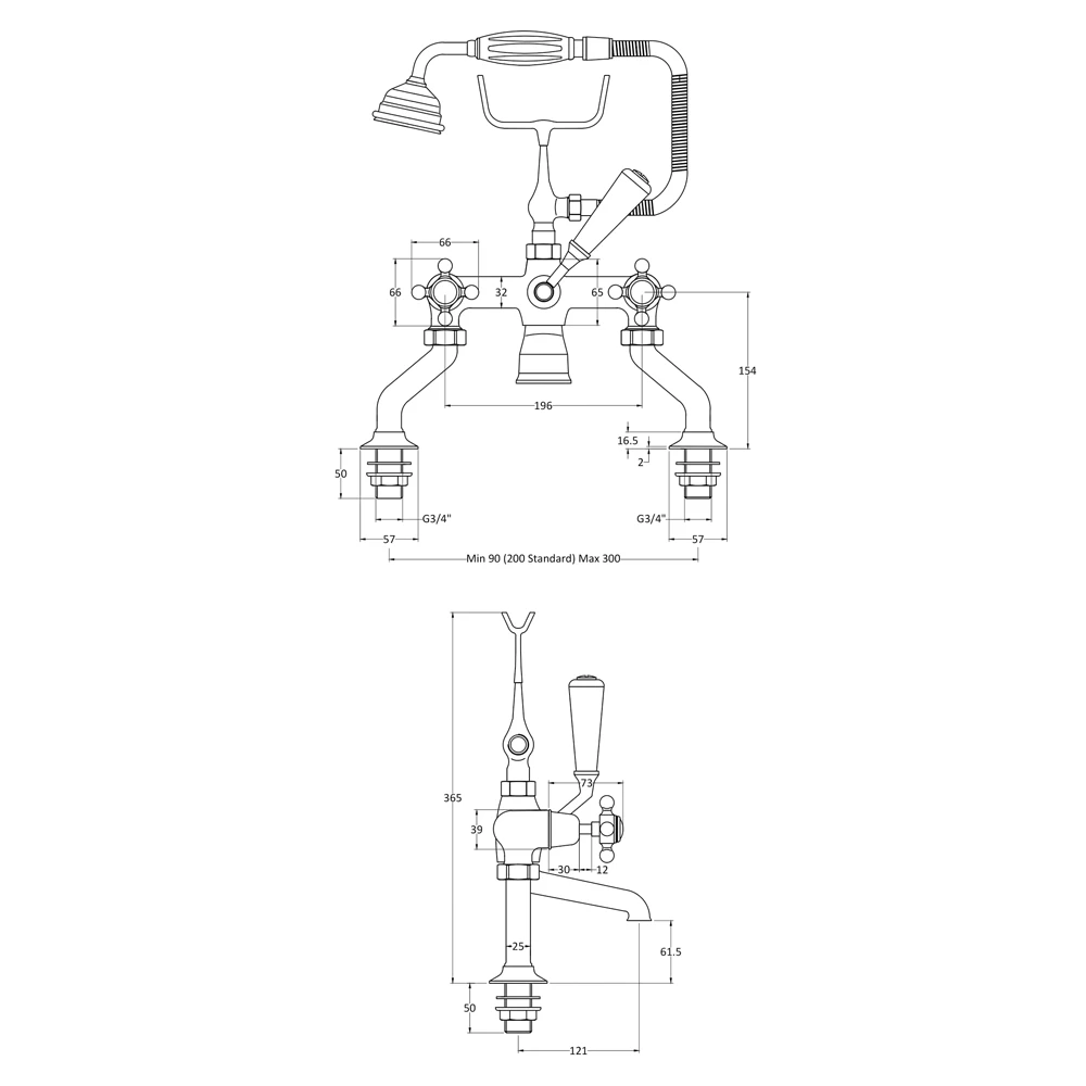 Hudson Reed Black Topaz Crosshead Deck Mounted Bath Shower Mixer With Handset Kit & Dome Collars 5 Hudson Reed Black Topaz Crosshead Deck Mounted Bath Shower Mixer With Handset Kit & Dome Collars - Image 3