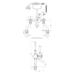 Hudson Reed Black Topaz Crosshead Deck Mounted Bath Shower Mixer With Handset Kit & Hexagonal Collar -Vado Sale Store hudson reed topaz crosshead bath shower mixer bc404hx technical drawing