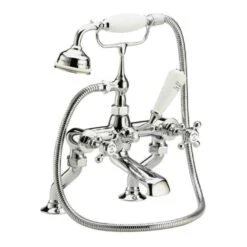 Hudson Reed White Topaz Crosshead Deck Mounted Bath Shower Mixer With Handset Kit & Hexagonal Collar