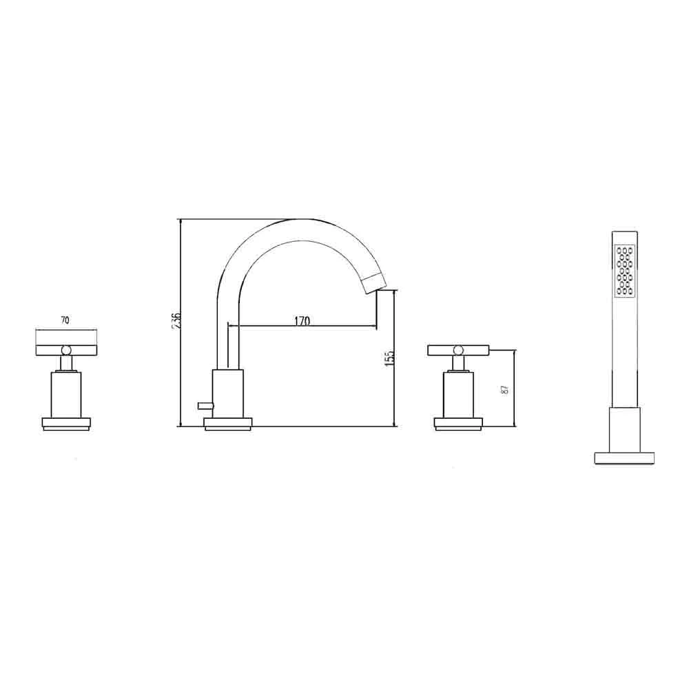 Hudson Reed Tec Crosshead 4 Hole Deck Mounted Bath Shower Mixer With Pull Out Handset 4 Hudson Reed Tec Crosshead 4 Hole Deck Mounted Bath Shower Mixer With Pull Out Handset - Image 2