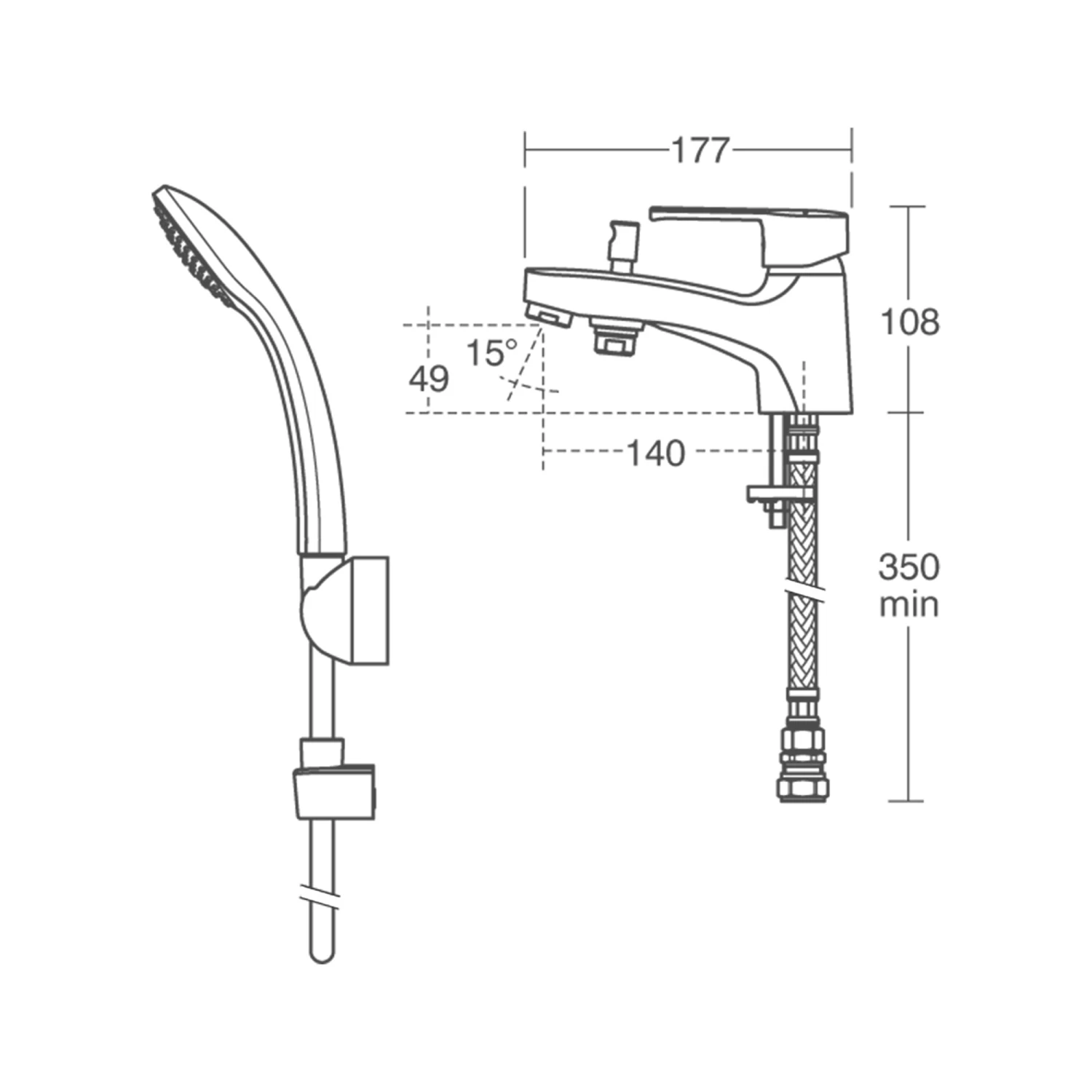 Ideal Standard Calista Mono Bath Mixer & Shower Handset 7 Ideal Standard Calista Mono Bath Mixer & Shower Handset - Image 5