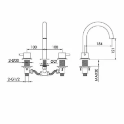 Inox Brushed Stainless Steel 3 Hole Deck Mounted Basin Mixer -Vado Sale Store inox 3 hole deck basin tap ix193 tech
