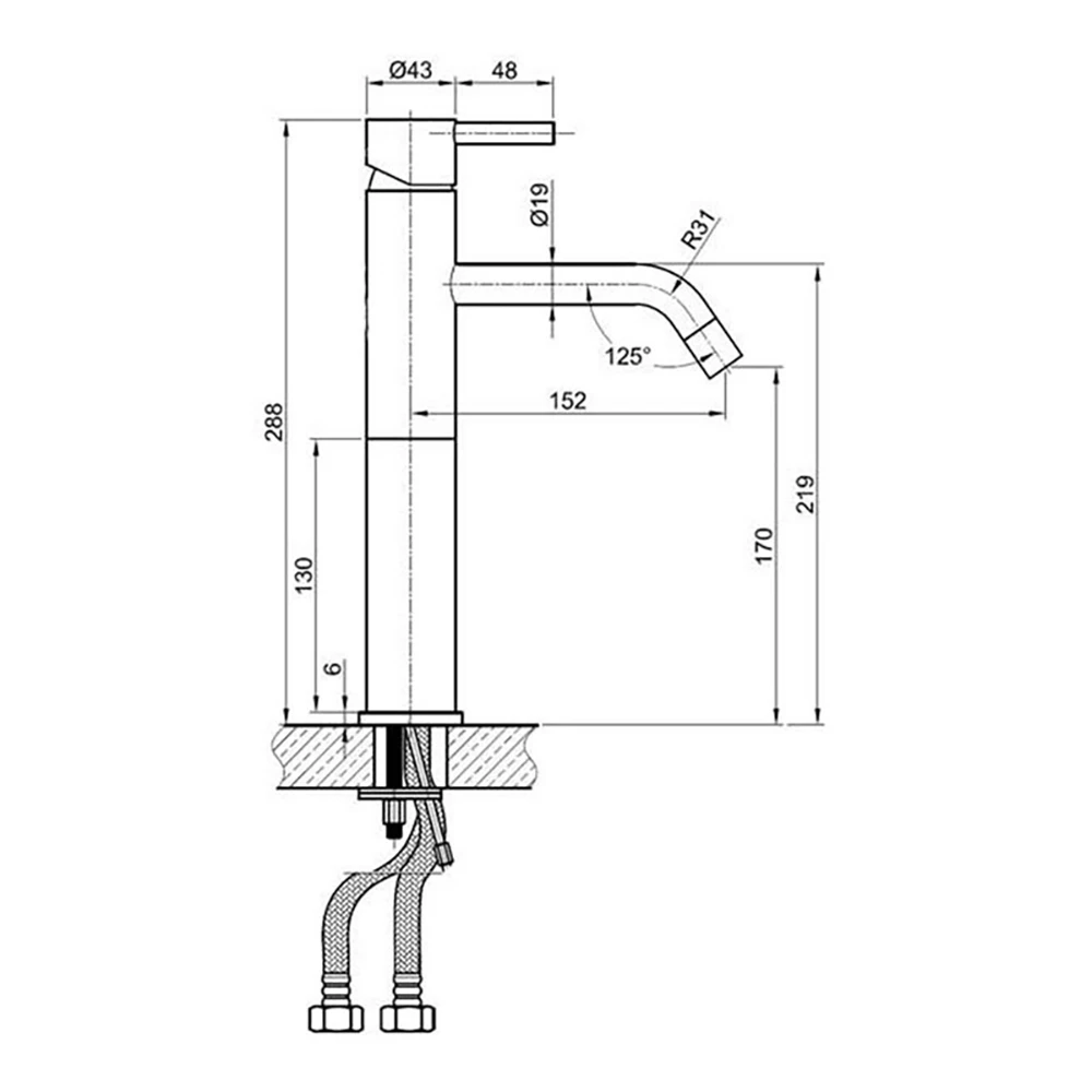 Inox Brushed Stainless Steel Tall Single Lever Basin Mixer 6 Inox Brushed Stainless Steel Tall Single Lever Basin Mixer - Image 4