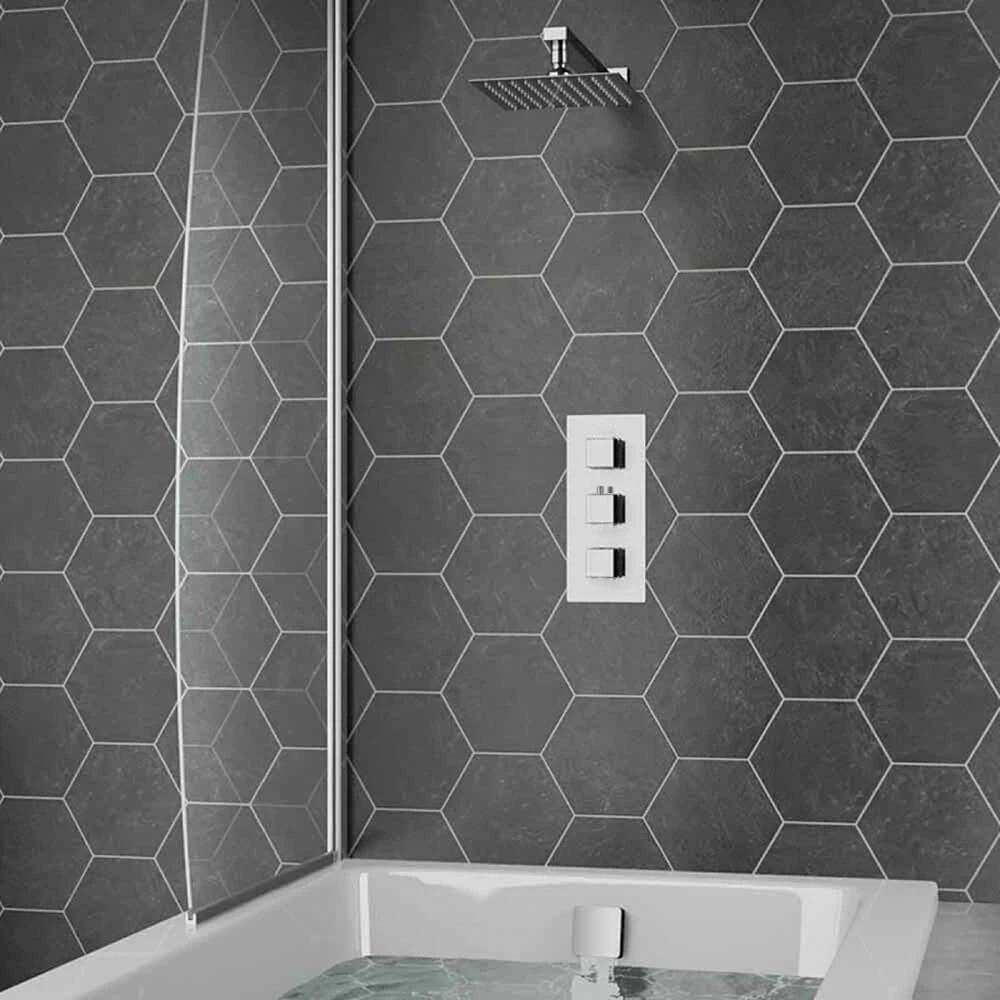 Jake Concealed Shower Valve, 400mm Fixed Shower Head, 360mm Ceiling Shower Arm & Overflow Bath Filler 3 Jake Concealed Shower Valve, 400mm Fixed Shower Head, 360mm Ceiling Shower Arm & Overflow Bath Filler