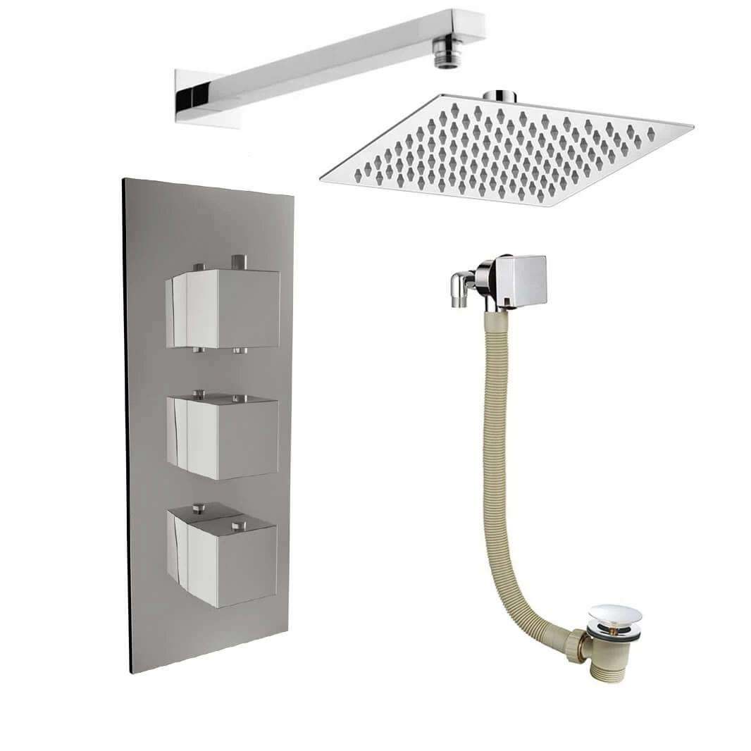 Jake Concealed Shower Valve, 400mm Fixed Shower Head, 360mm Ceiling Shower Arm & Overflow Bath Filler 4 Jake Concealed Shower Valve, 400mm Fixed Shower Head, 360mm Ceiling Shower Arm & Overflow Bath Filler - Image 2