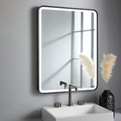 HIX LED Illuminated Brushed Brass Framed Mirror With Demister Pad & Colour Change Lights - 600 X 800mm 19 HIX LED Illuminated Brushed Brass Framed Mirror With Demister Pad & Colour Change Lights - 600 X 800mm -Vado Sale Store just taps hix matt black 600x800mm mirror light and demister lifestyle