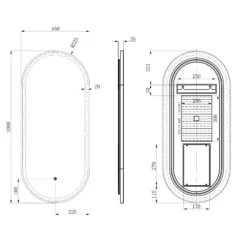 Just Taps LED Illuminated Oval Bathroom Mirror With Heated Demister Pad & Colour Change Lights - 1000 X 450mm -Vado Sale Store just taps oval 1000x450mm light and demister mirror tech drawing
