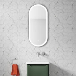 Just Taps LED Illuminated Oval Bathroom Mirror With Heated Demister Pad & Colour Change Lights - 1000 X 450mm -Vado Sale Store just taps oval led illuminated mirror lifestyle