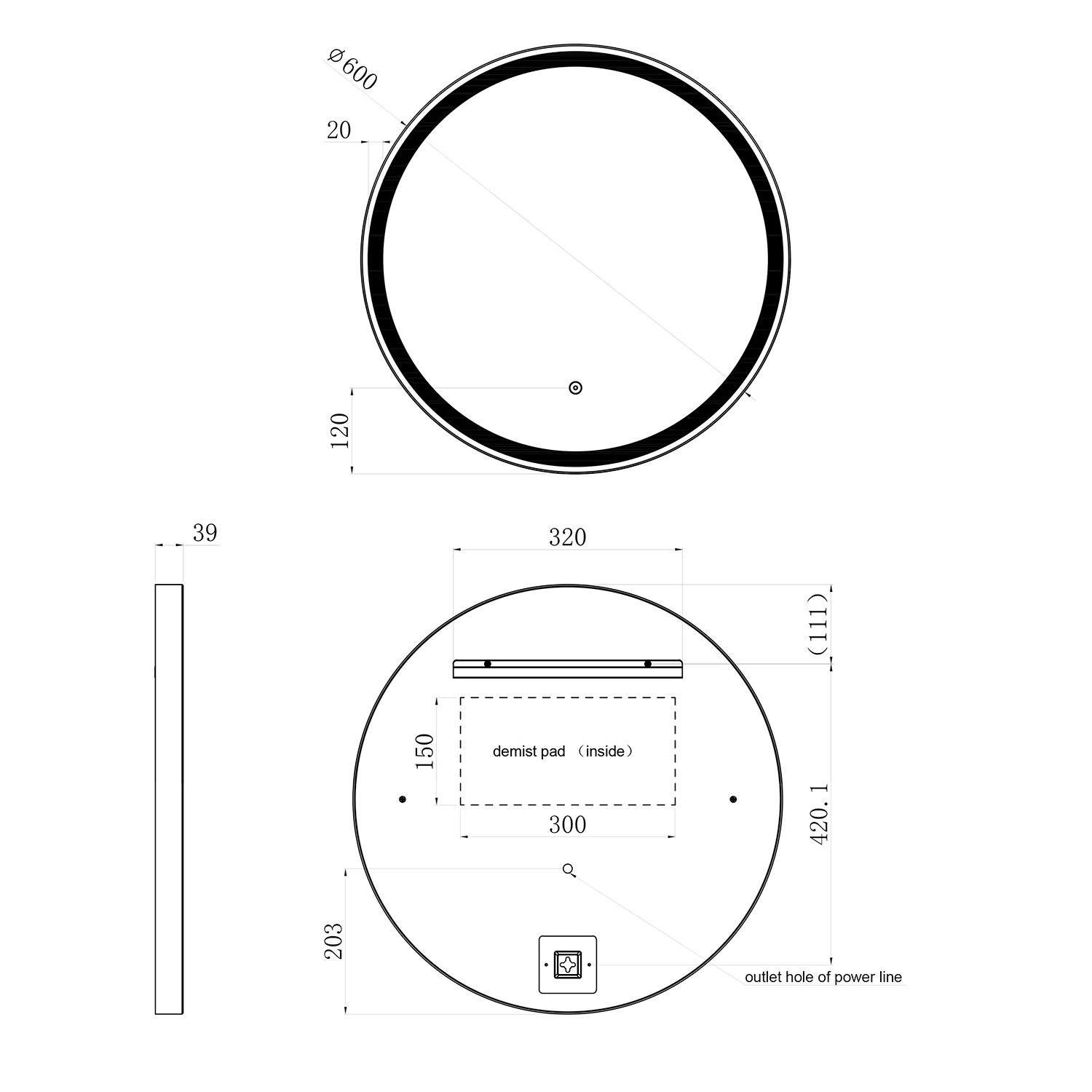 VOS LED Illuminated Round Brushed Brass Framed Mirror With Demister Pad & Colour Change Lights - 600mm 11 VOS LED Illuminated Round Brushed Brass Framed Mirror With Demister Pad & Colour Change Lights - 600mm - Image 9
