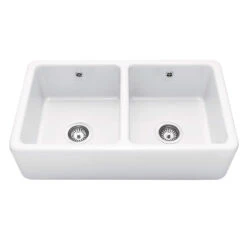 Caple Kempton Large Double Bowl White Ceramic Belfast Kitchen Sink - 795 X 465mm